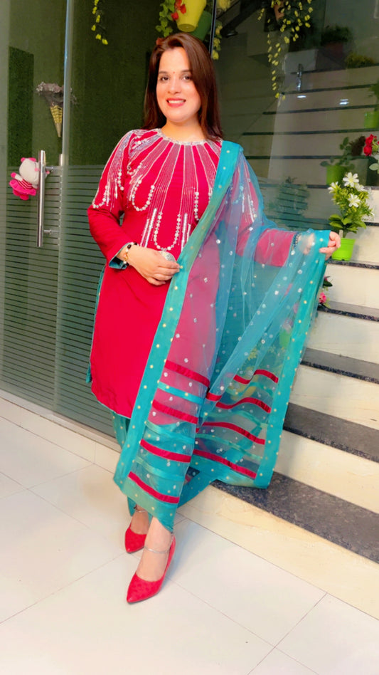 Embroidered Dhoti Suit