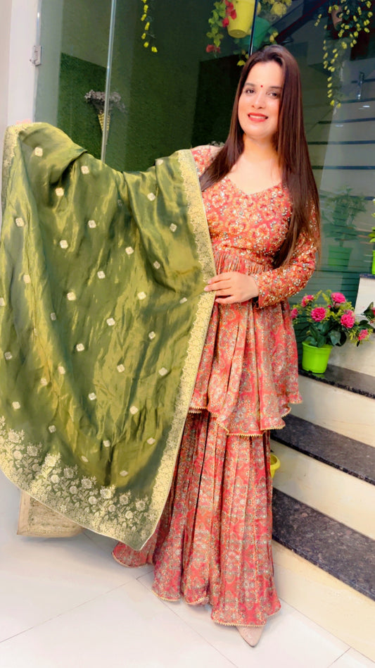 Embroidered Peplum Suit