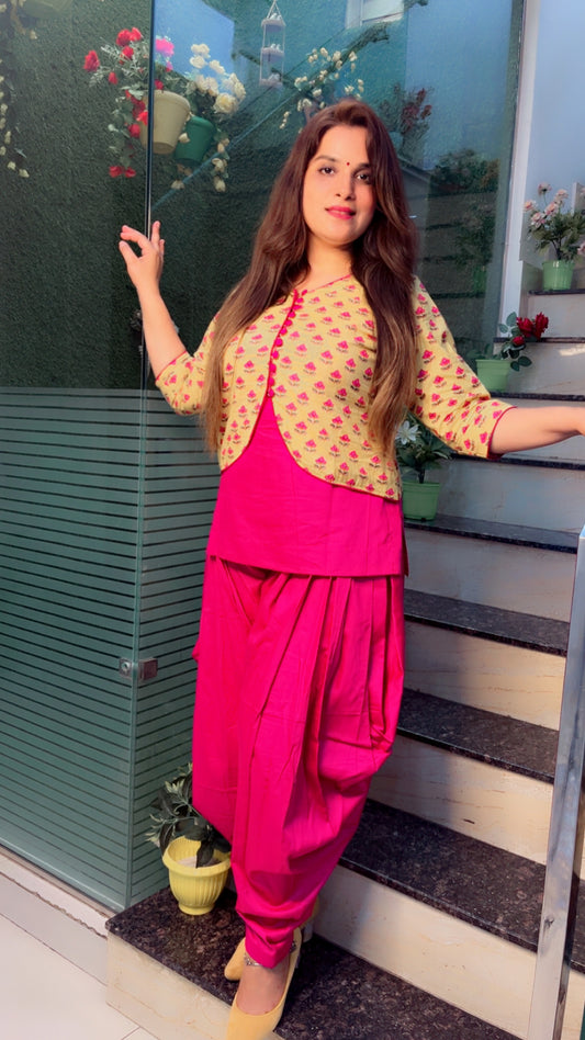 Pink Designer Jacket Dhoti Set (JS003)