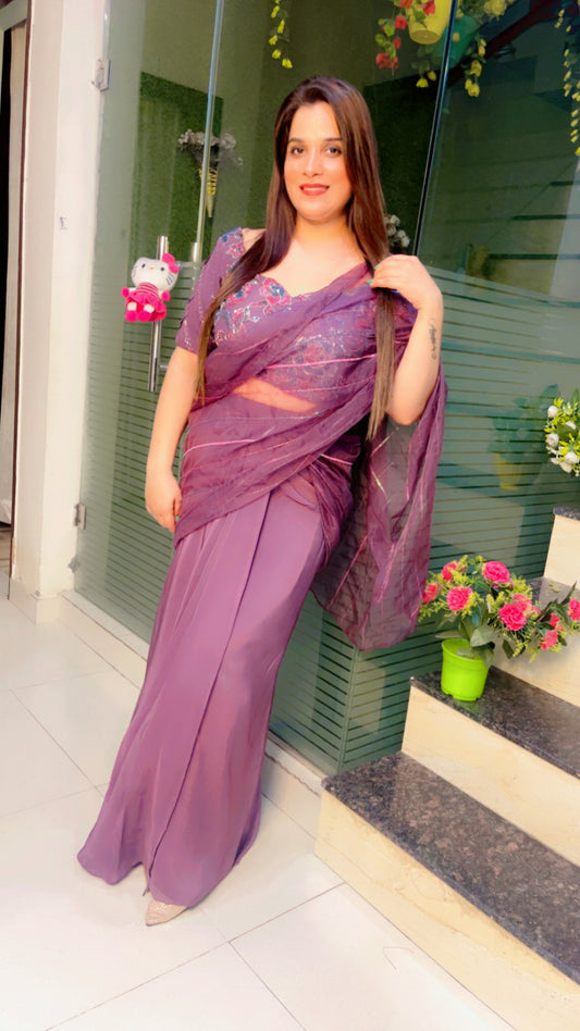 Mauve Wedding Wear Saree Cum Drape (SR003)