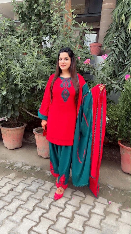 Red And Green Farshi Salwar Suit And Dupatta Set