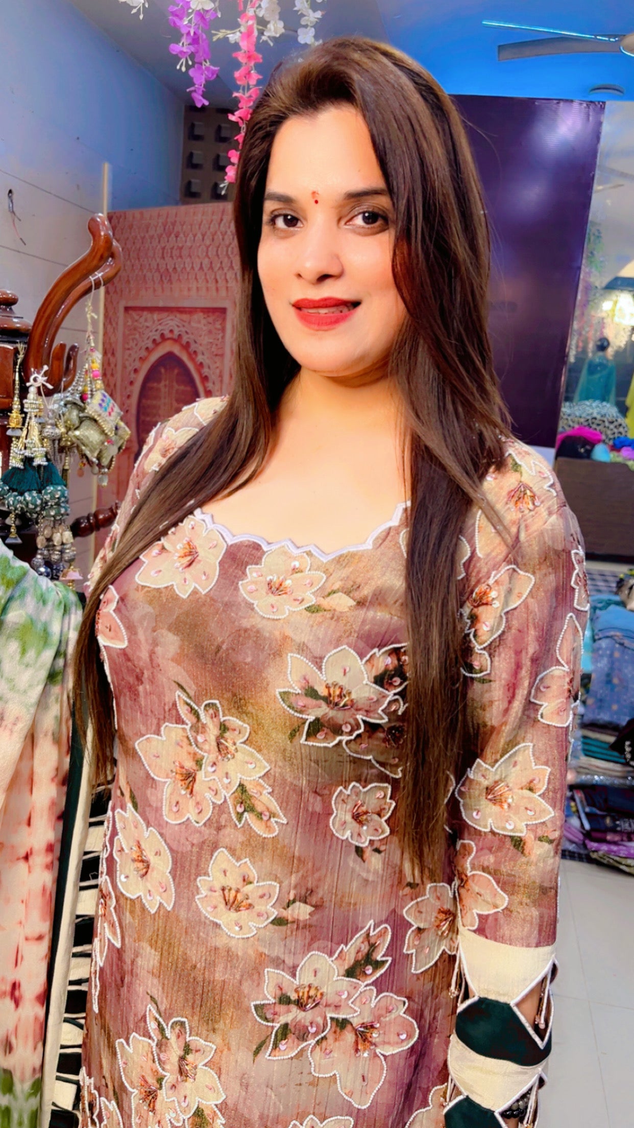 Embroidered Shimmer Print Suit