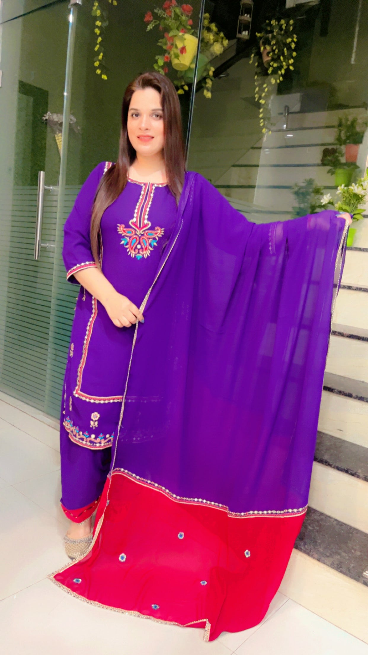 Purple Georgette Embroidered Suit (SS006)
