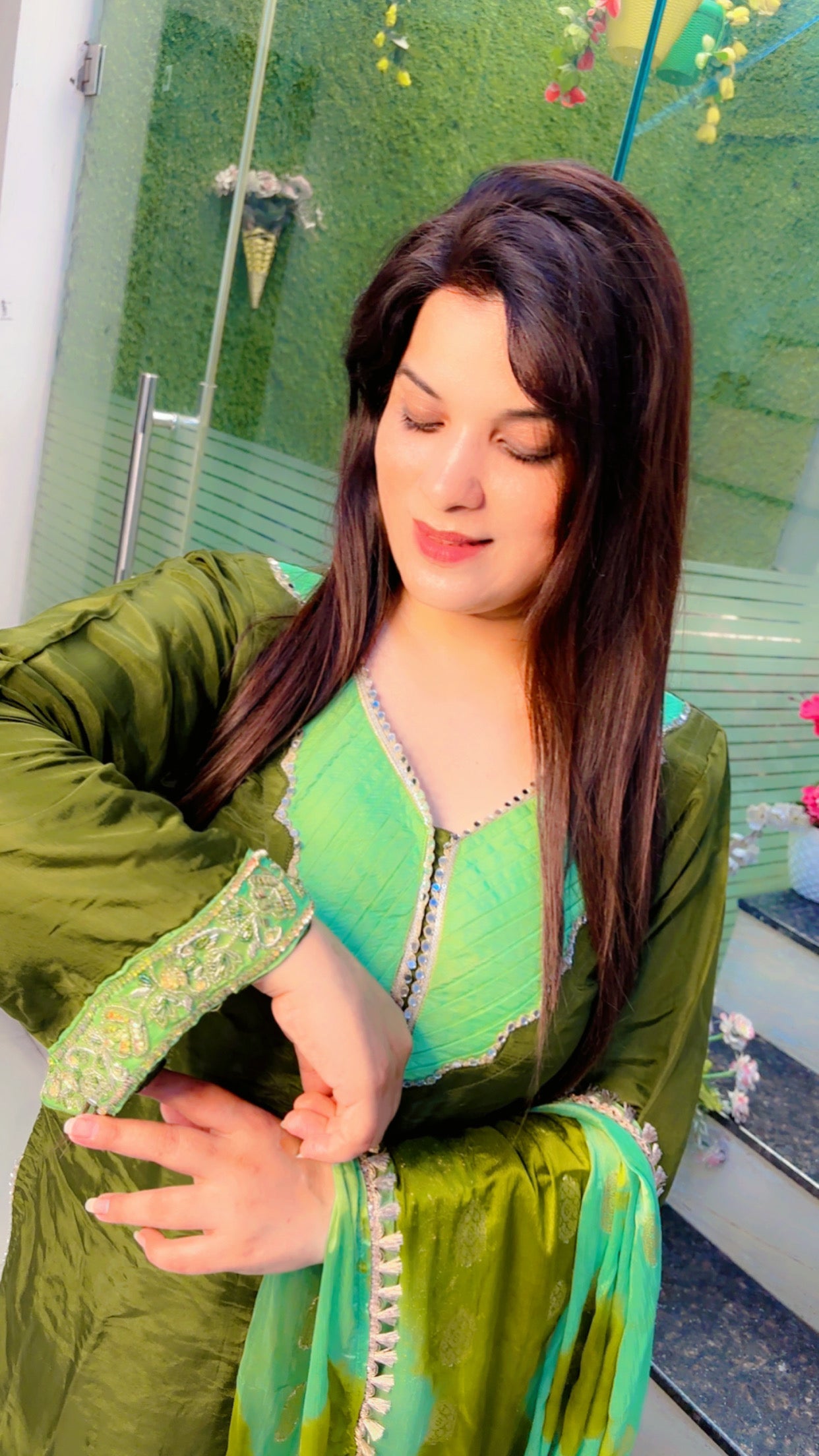 Green Silk Embroidered Salwar Suit With Dupatta (SS)