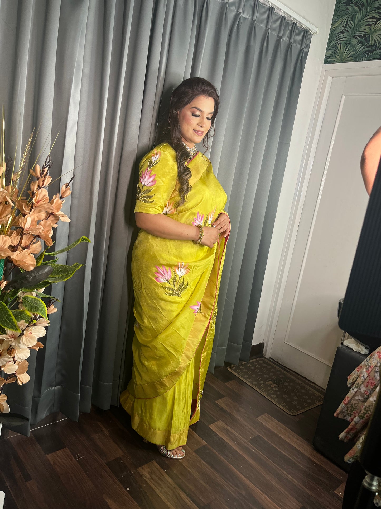Parrot Hand Painted Saree - Shimmer Silk Saree (SR002)