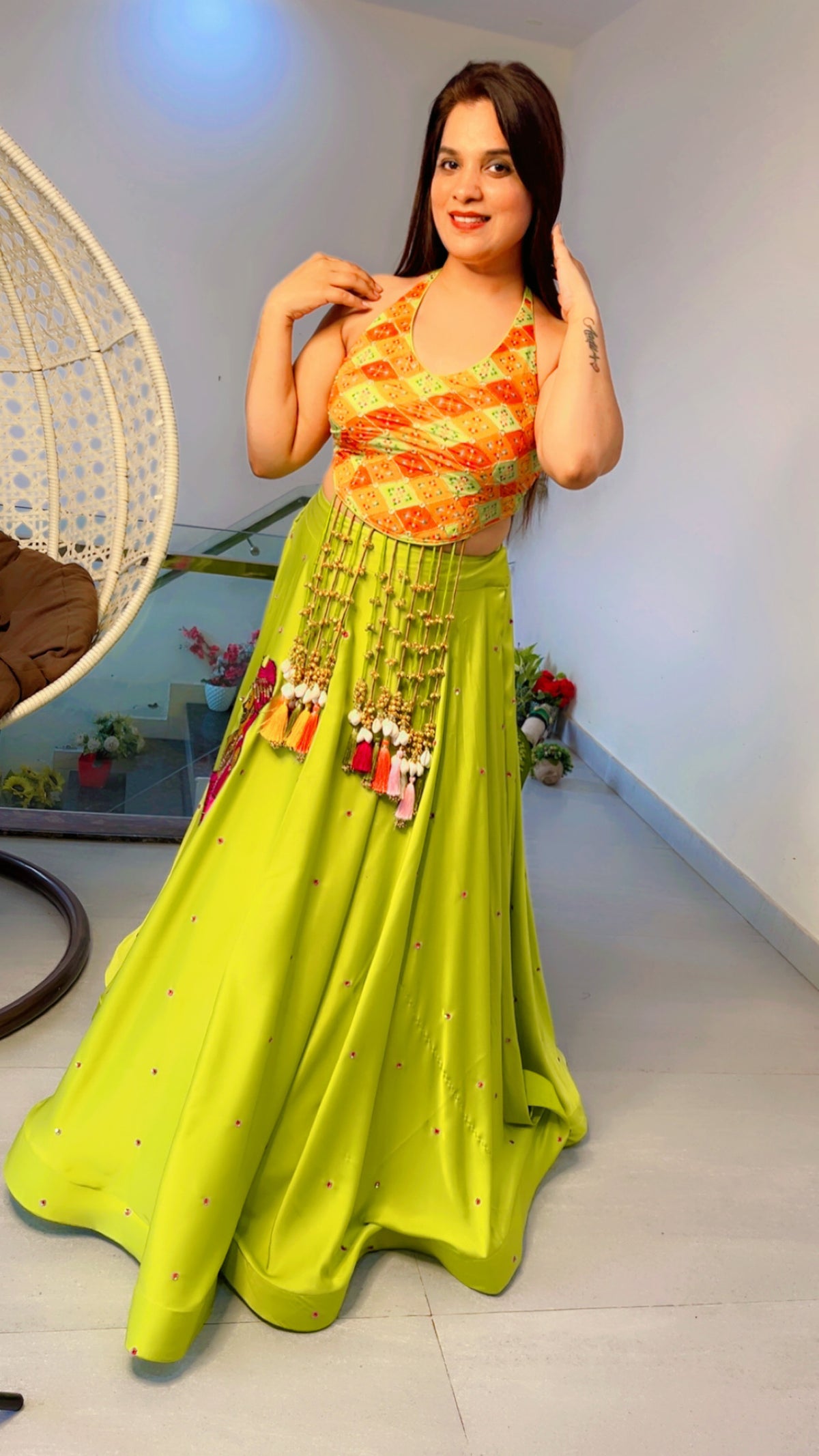 Green Bride And Groom Patch Lehenga Choli And Jaal Dupatta (LC020)