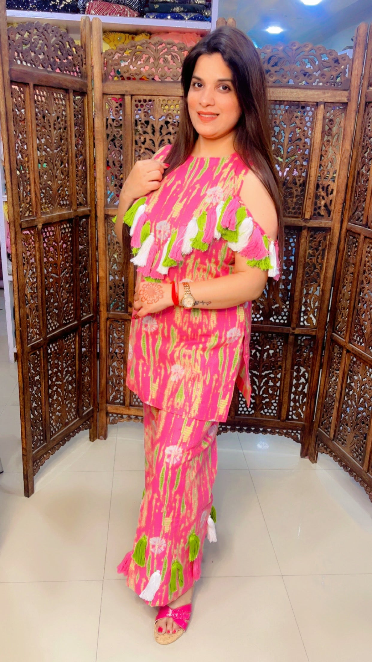Pink Cotton Tie And Dye Designer Summer Co-Ord Set (CS002)