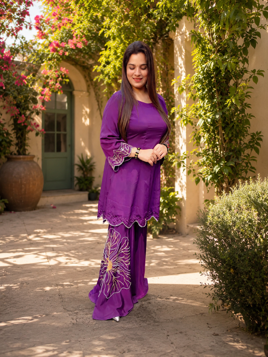 Purple A-line Embroidered Co-ord (CS101)