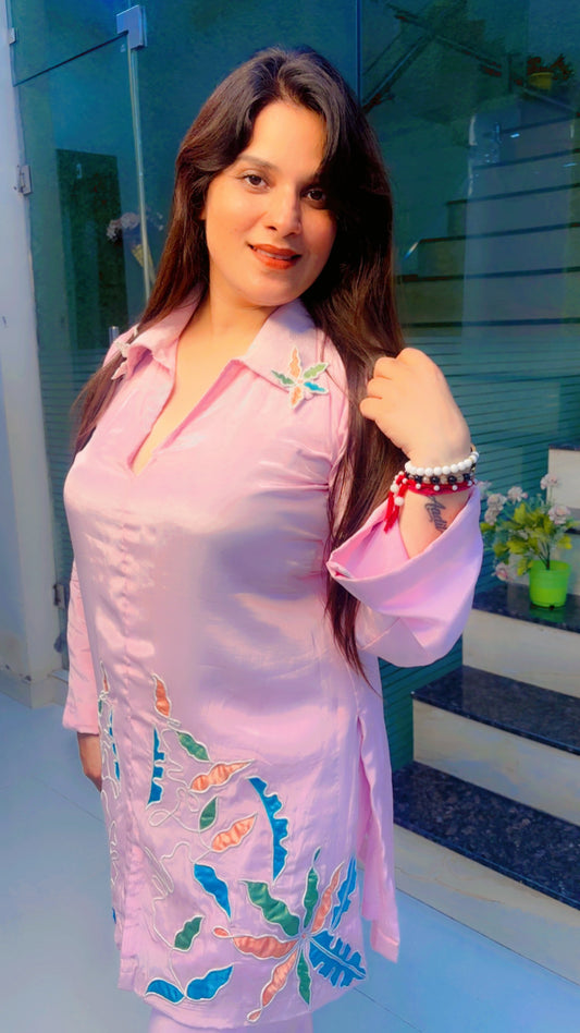 Pink Patch Work Co-Ord Set in Crepe