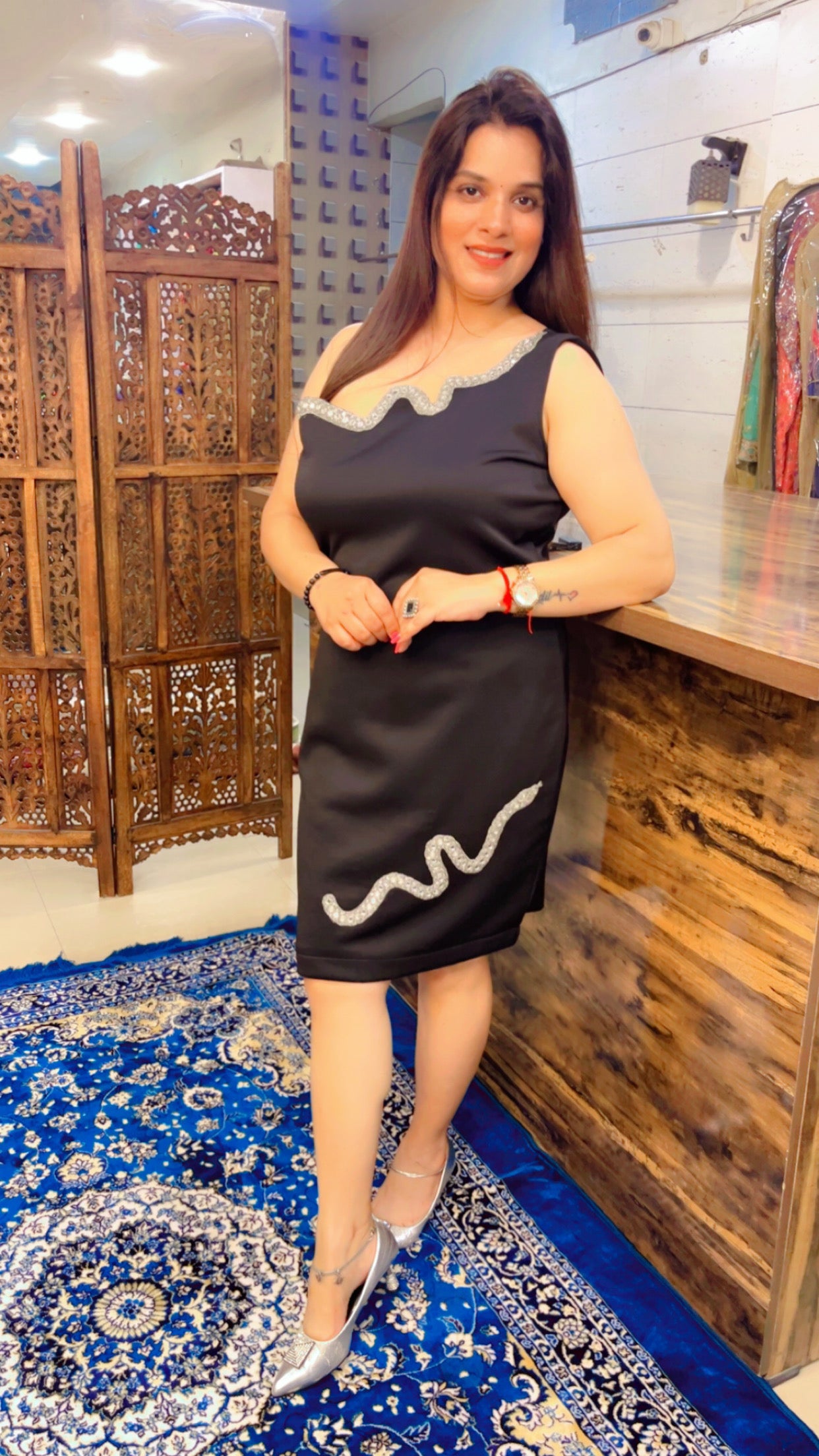 Black Banana Crepe Embroidered Snake Detail Tunic (TN020)