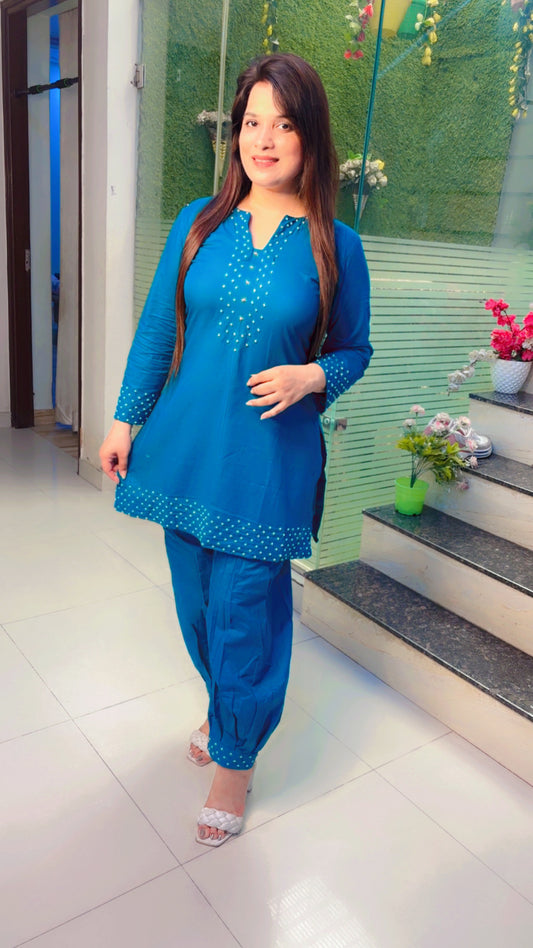 Blue Cotton Co-Ord Set For Summer (CS)
