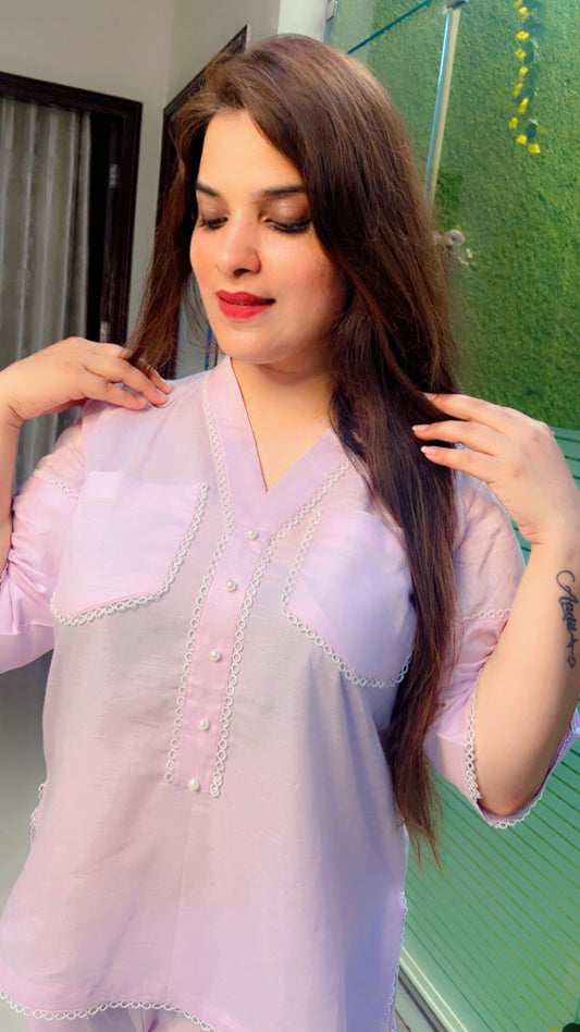Lavender Short And Shirt For Women (CS017)