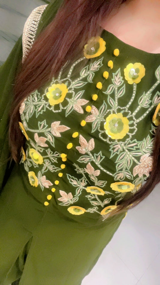 Green Embroidered Cut Work Salwar Suit for Festive Season