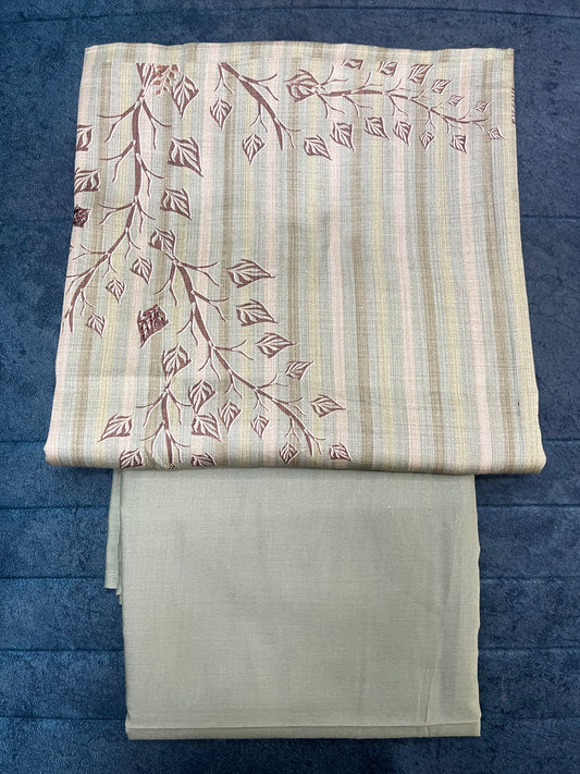 Sage Green Pure Cotton Unstitched Suit With Cotton Dupatta (US004)
