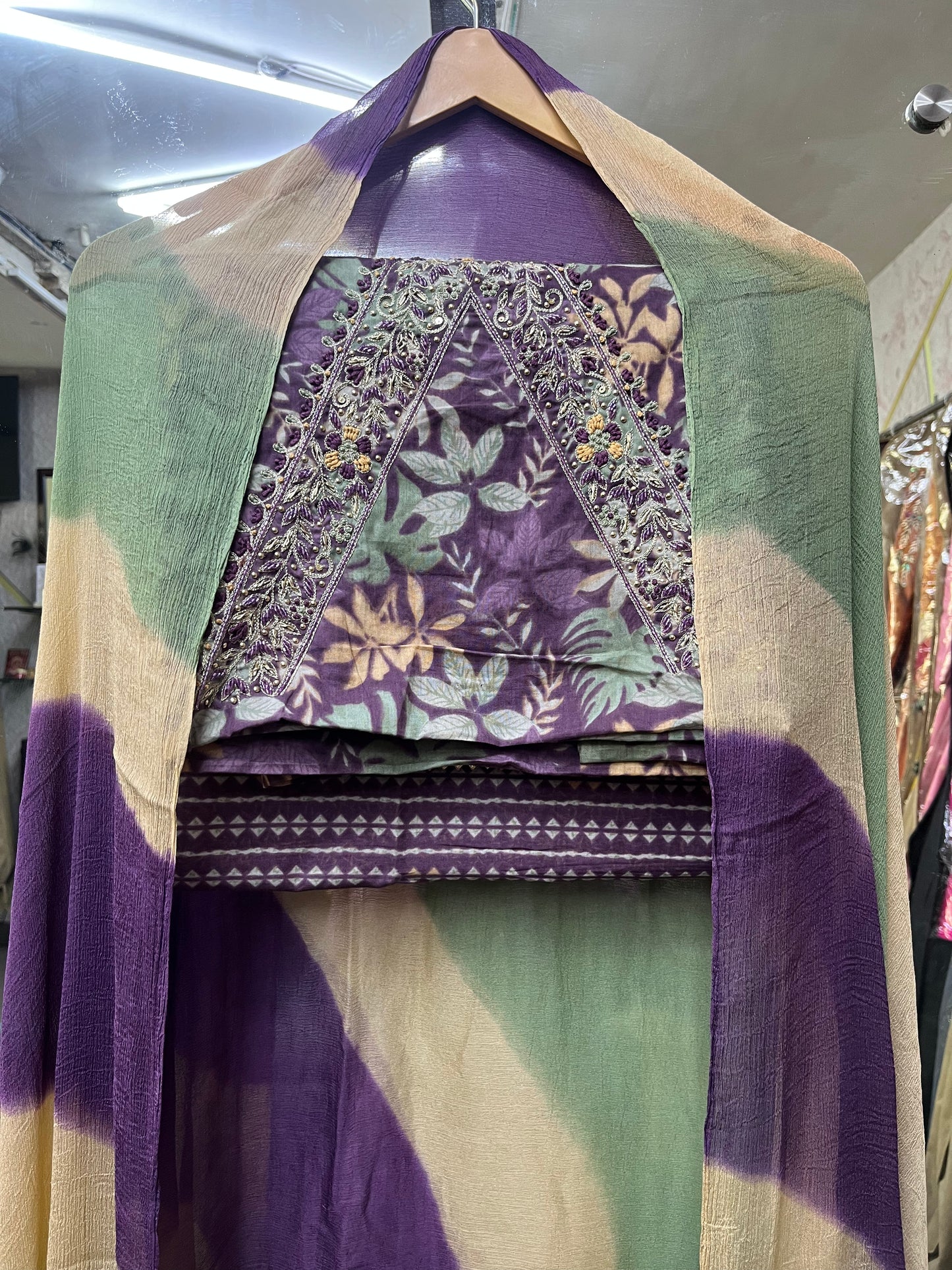 Purple Floral Print Cotton Unstitched Suit With Semi Pure Dupatta (US006)