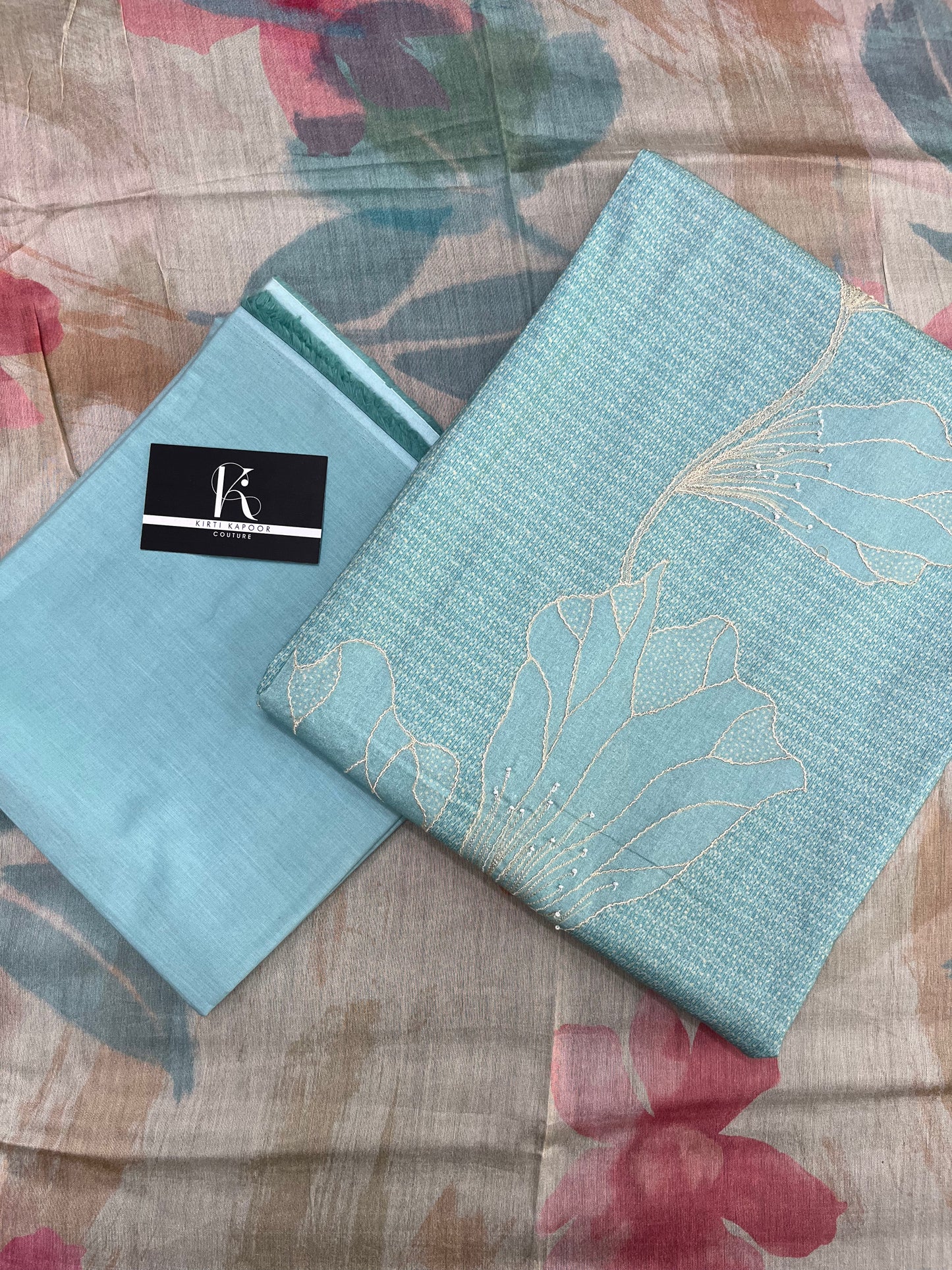 Sky Blue Cotton Unstitched Suit Material With Mull Cotton Dupatta (US020)