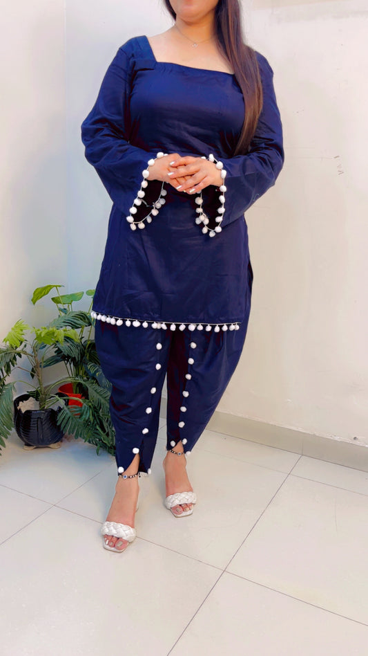 Navy Blue Tulip Salwar with Short Designer Kurti