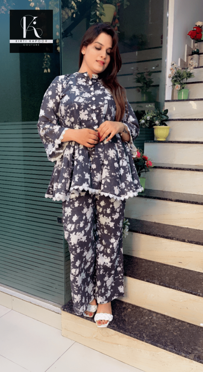 A - line Cotton Floral Printed Co - ord Set - Kirti Kapoor Couture