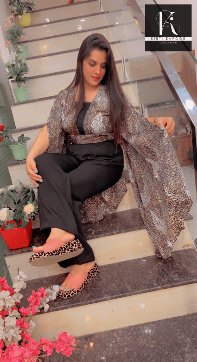 Animal Print Top With Bell Bottom Pant - Kirti Kapoor Couture