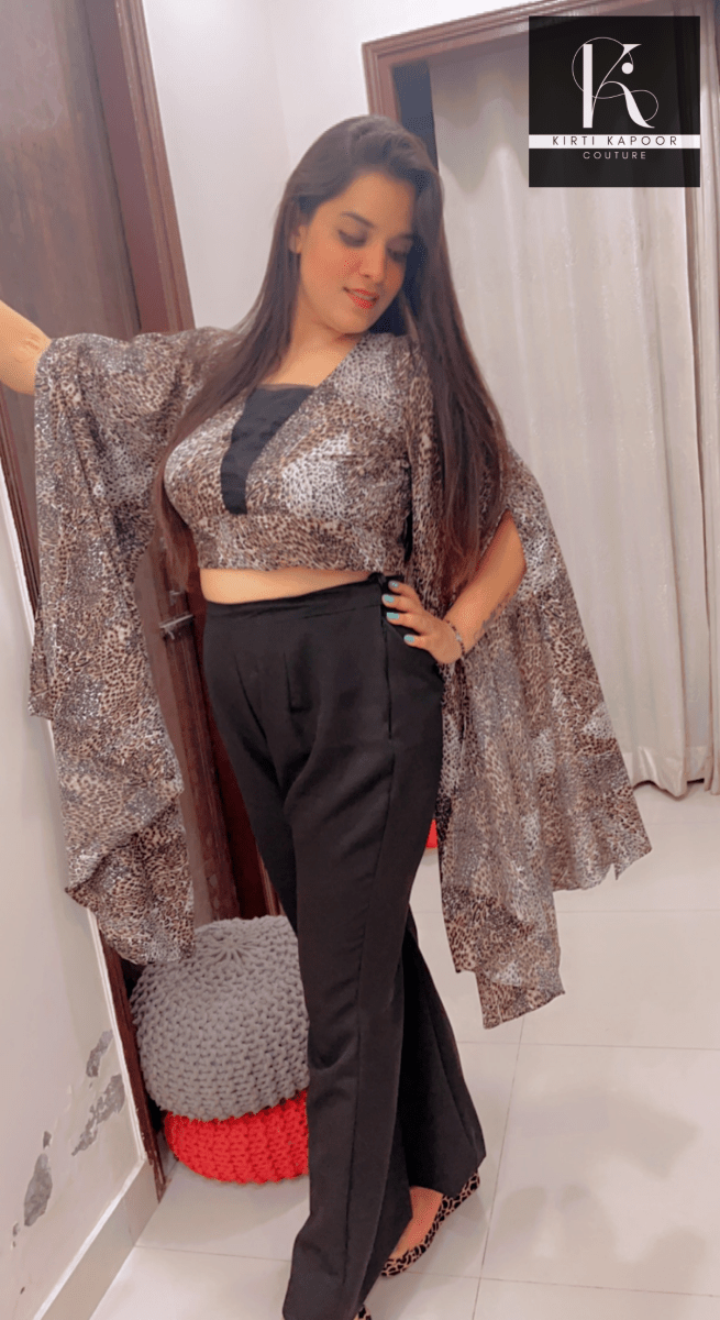 Animal Print Top With Bell Bottom Pant - Kirti Kapoor Couture