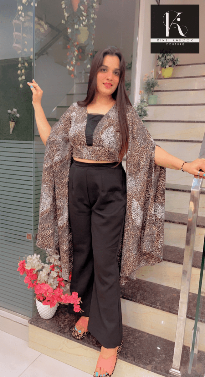 Animal Print Top With Bell Bottom Pant - Kirti Kapoor Couture