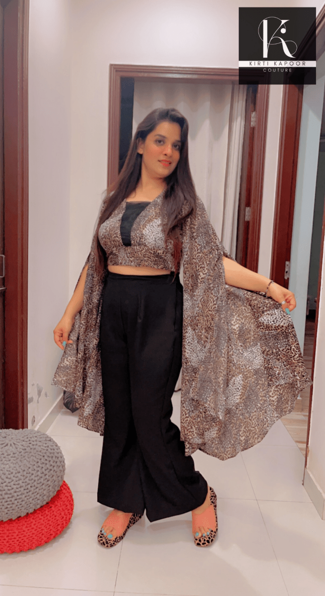 Animal Print Top With Bell Bottom Pant - Kirti Kapoor Couture