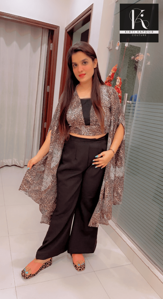 Animal Print Top With Bell Bottom Pant - Kirti Kapoor Couture