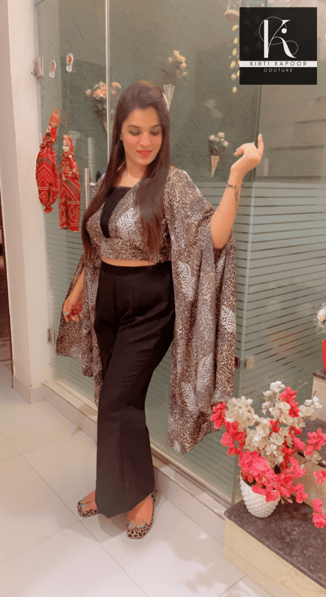 Animal Print Top With Bell Bottom Pant - Kirti Kapoor Couture