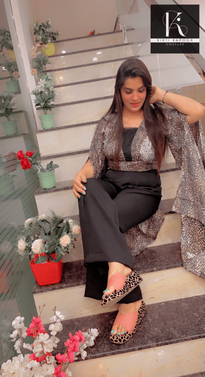 Animal Print Top With Bell Bottom Pant - Kirti Kapoor Couture