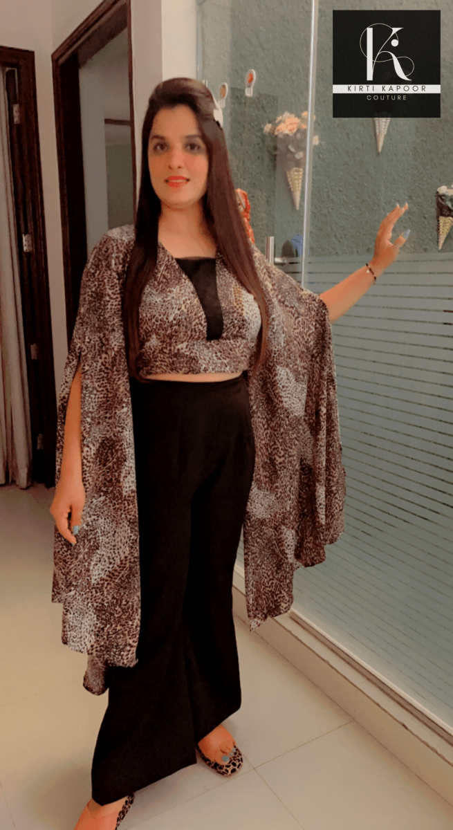 Animal Print Top With Bell Bottom Pant - Kirti Kapoor Couture