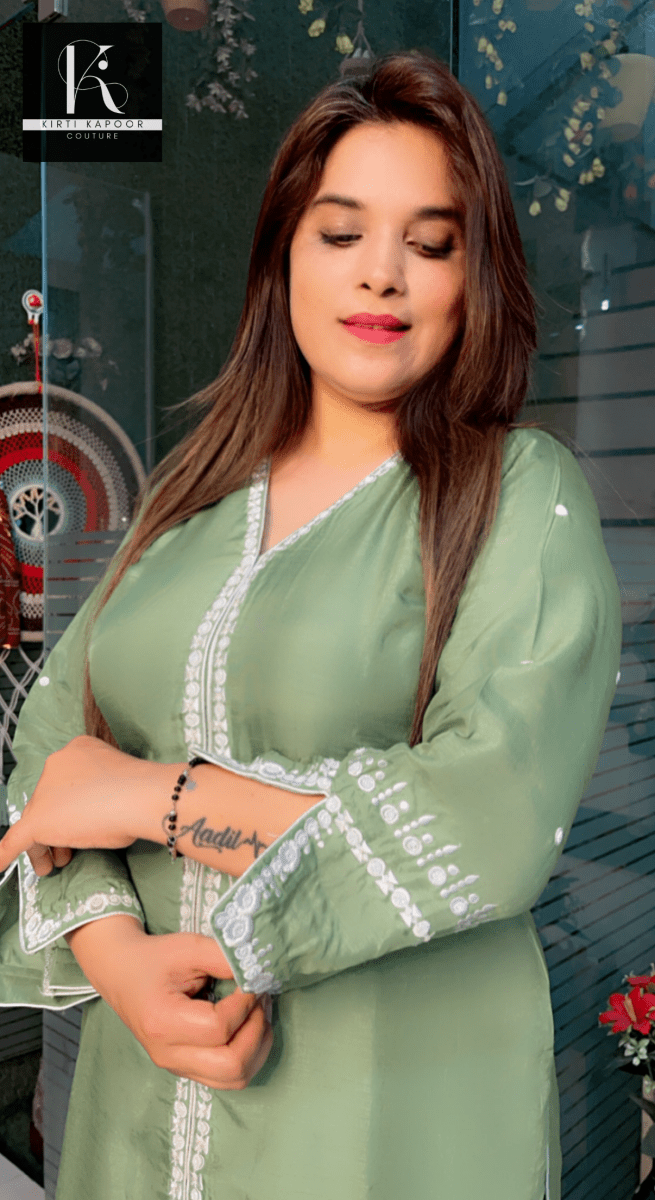Asparagus Green Hand - Embroidered Set - Kirti Kapoor Couture