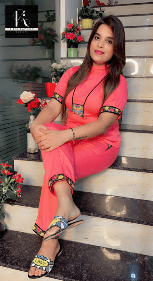 Baby Pink Patch - worked Co - ord Set - Kirti Kapoor Couture