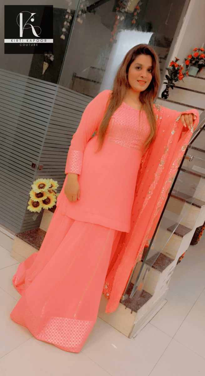 Baby Pink Skirt and Short Shirt by Kirti Kapoor Couture - Kirti Kapoor Couture