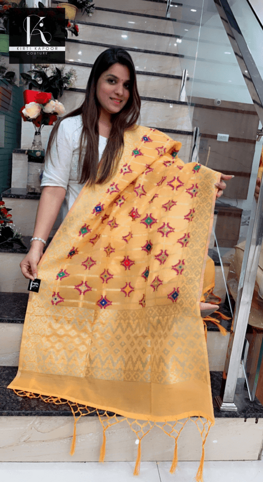 Banarasi Dupatta (Mango Yellow with Purple Work) - Kirti Kapoor Couture