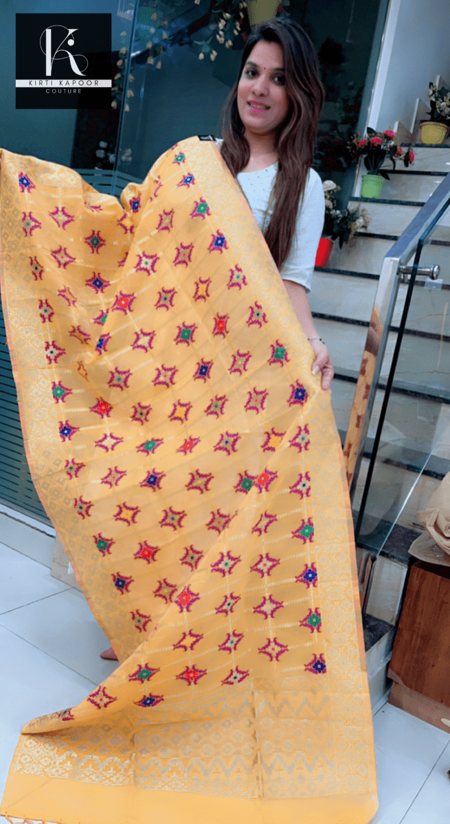 Banarasi Dupatta (Mango Yellow with Purple Work) - Kirti Kapoor Couture