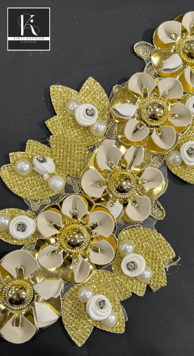 Big Size Floral Patch With Golden Base - Kirti Kapoor Couture