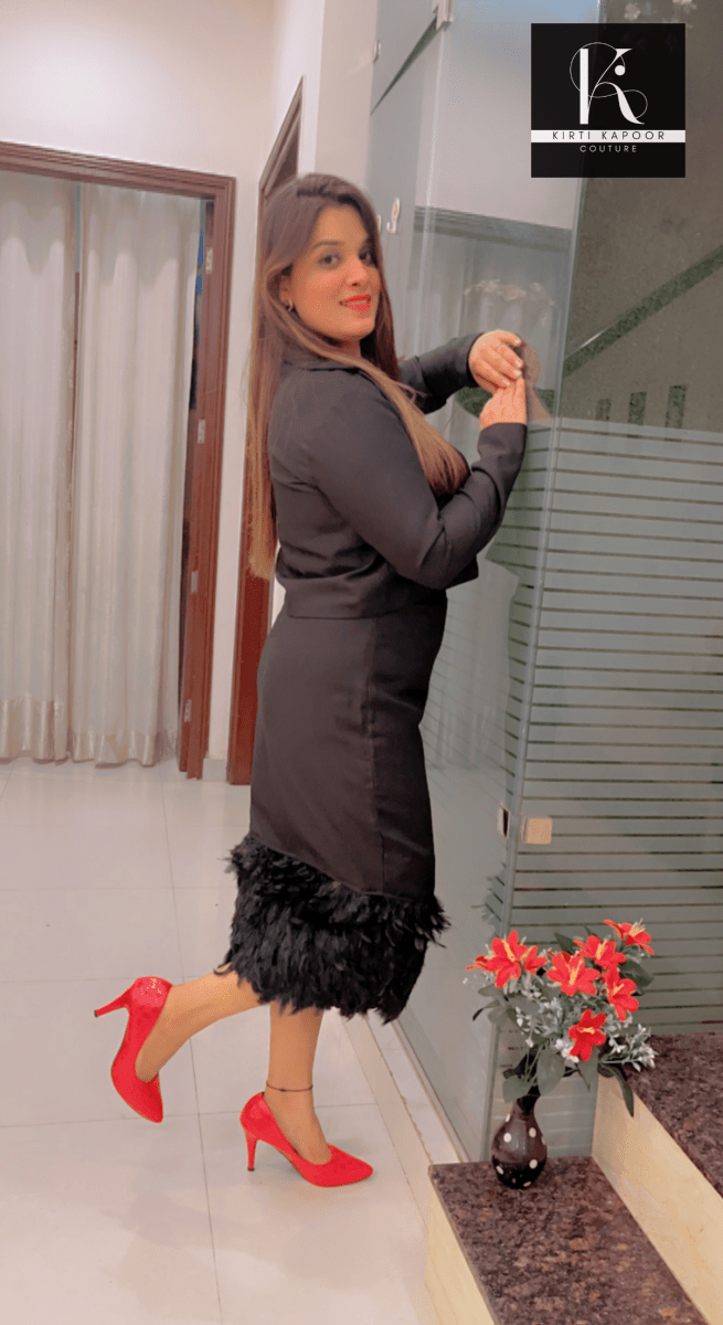 Black Crop Top with Straight Skirt - Kirti Kapoor Couture