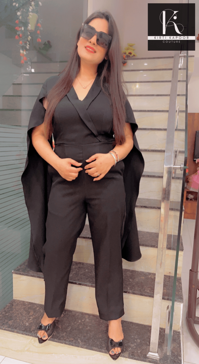 Black Designer Jumpsuit - Sleek Fit Design - Kirti Kapoor Couture