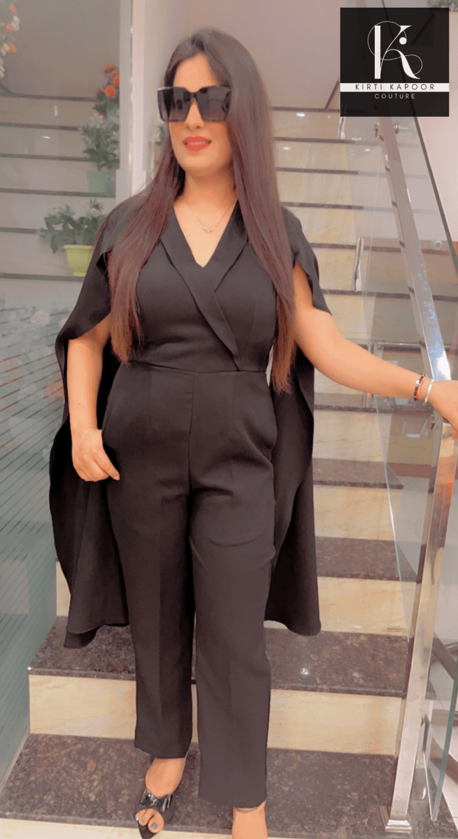 Black Designer Jumpsuit - Sleek Fit Design - Kirti Kapoor Couture