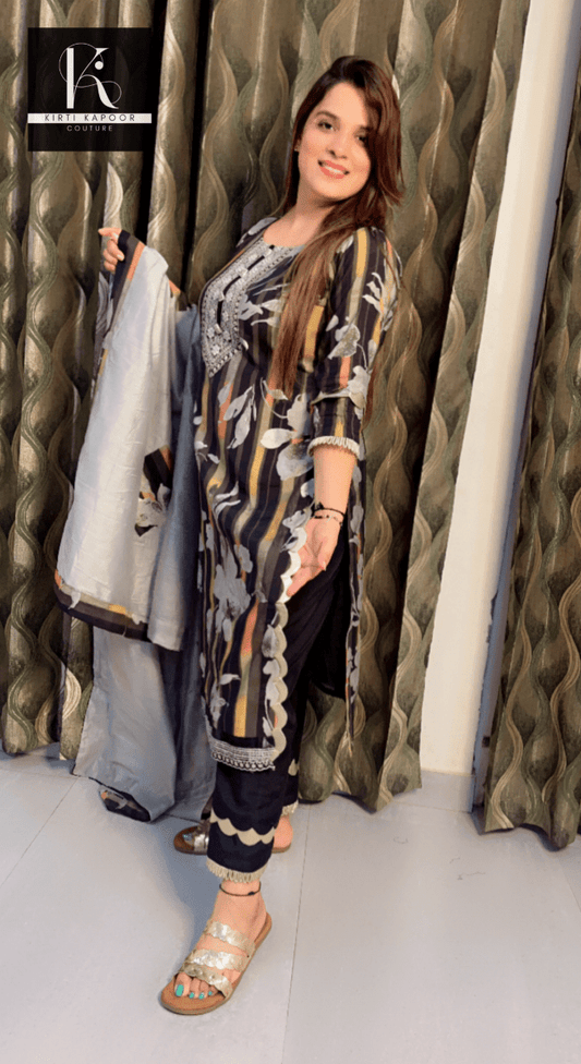 Black Double Cutwork and Shimmer loops designing suit - Kirti Kapoor Couture