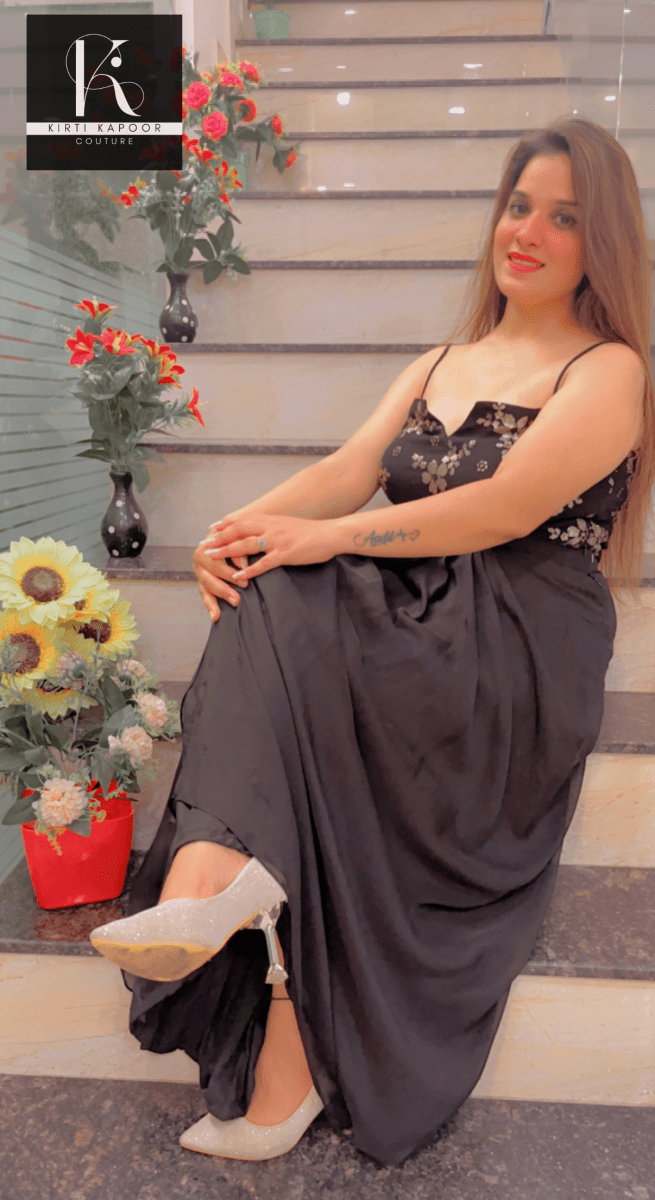 Black Dress With An Embroidered Blouse Plus A Detachable Cape - Kirti Kapoor Couture