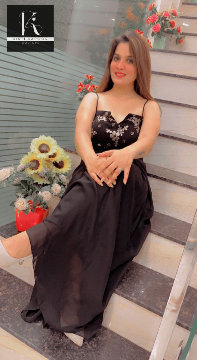 Black Dress With An Embroidered Blouse Plus A Detachable Cape - Kirti Kapoor Couture