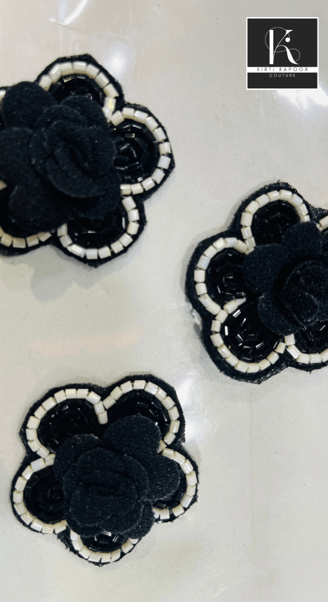 Black Floral Patch With White Outline - Kirti Kapoor Couture