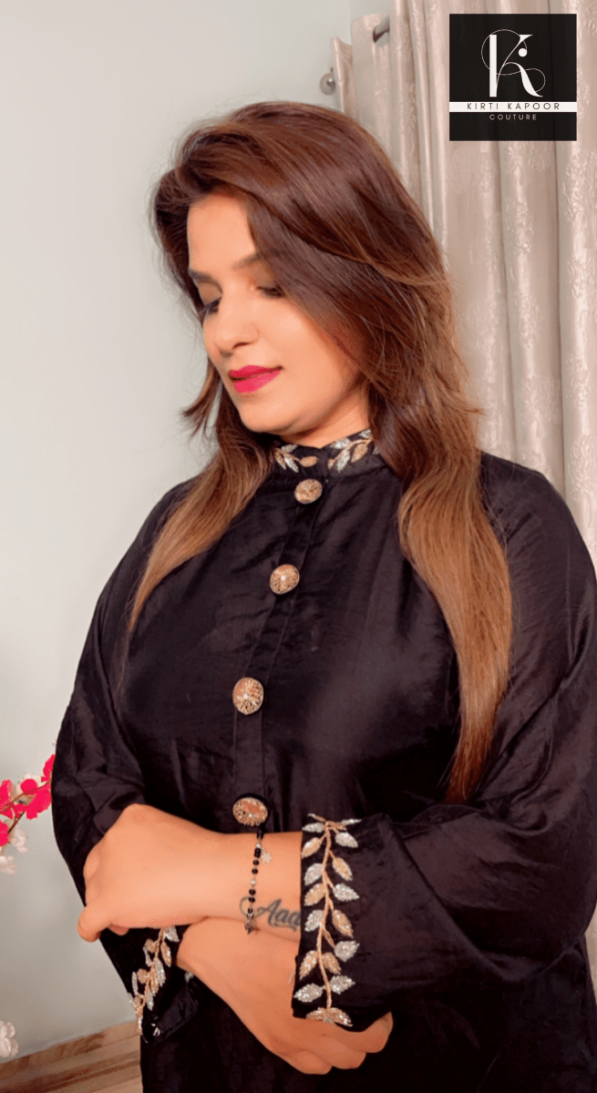 Black Hand - Embroidered Co - ord Set (Leaf Pattern) - Kirti Kapoor Couture