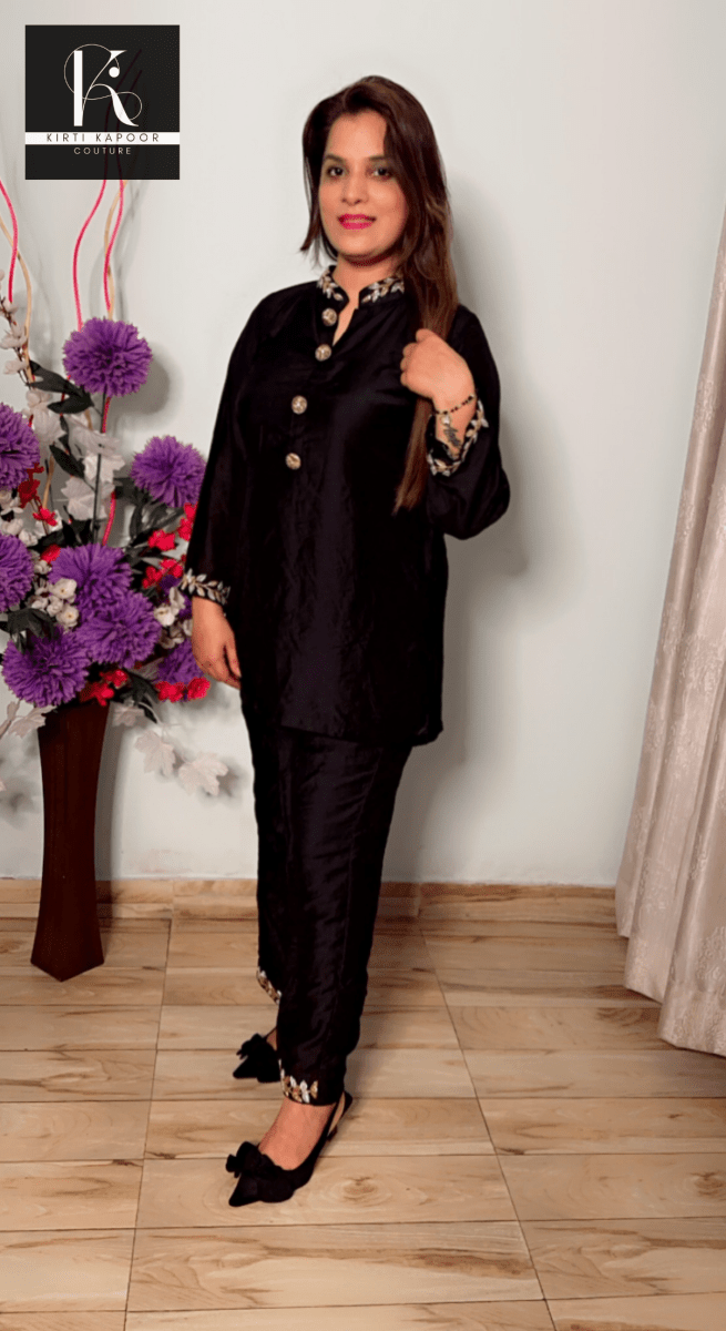 Black Hand - Embroidered Co - ord Set (Leaf Pattern) - Kirti Kapoor Couture