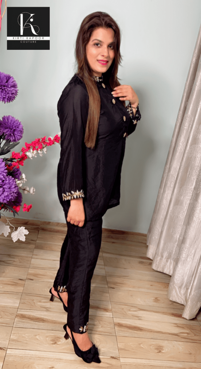 Black Hand - Embroidered Co - ord Set (Leaf Pattern) - Kirti Kapoor Couture