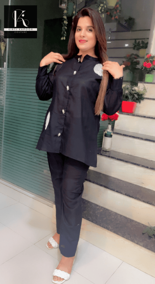 Black Hand - Embroidered Shirt and Pant Set - Kirti Kapoor Couture