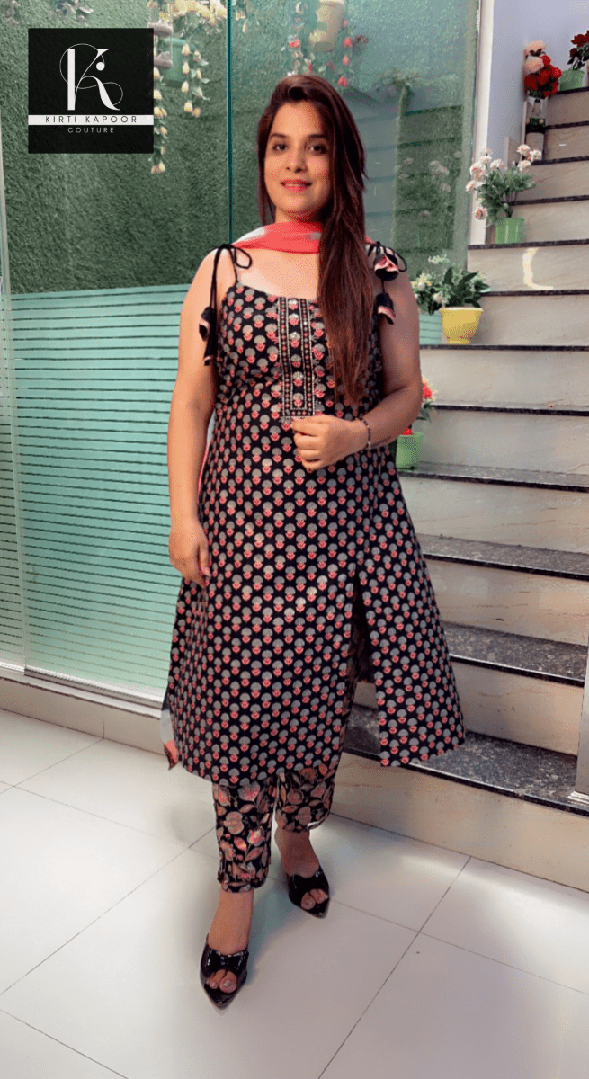 Black Jaipuri Suit with Designer Pant & Dupatta - Kirti Kapoor Couture