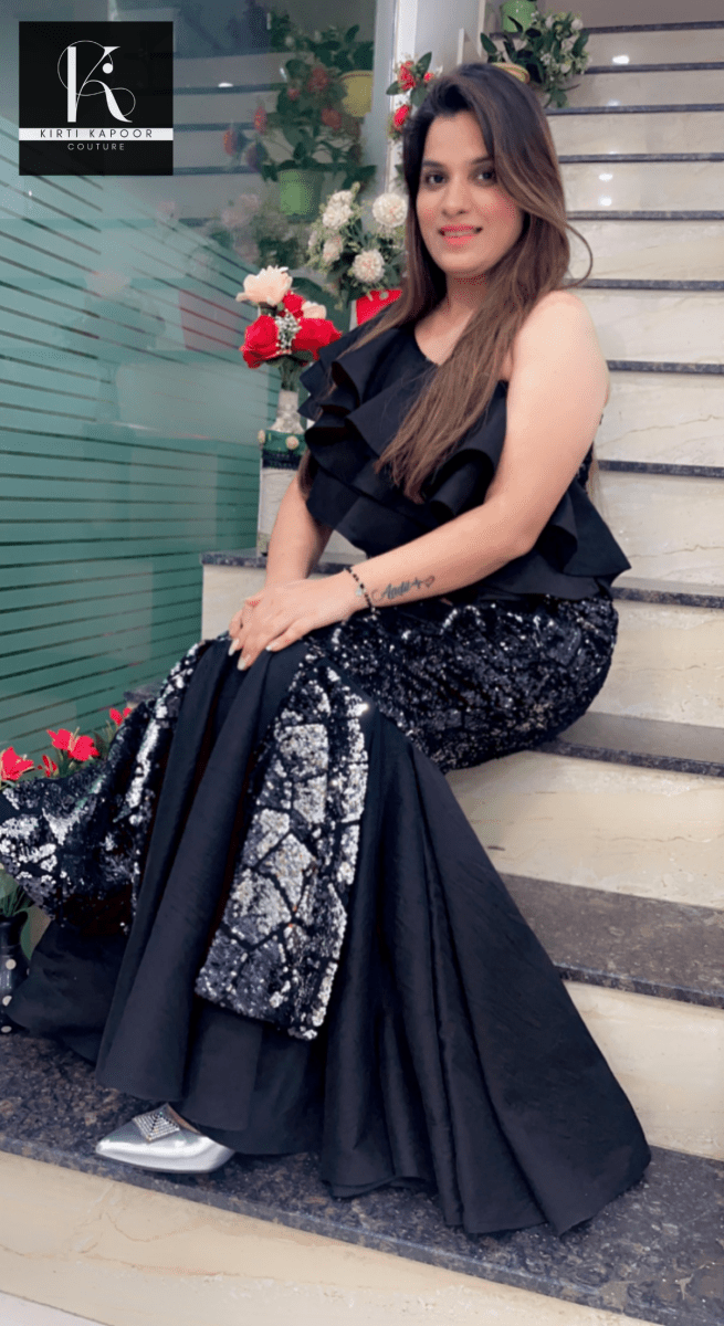 Black - Silver Fish - Cut Gown ( Partywear Outfit) - Kirti Kapoor Couture
