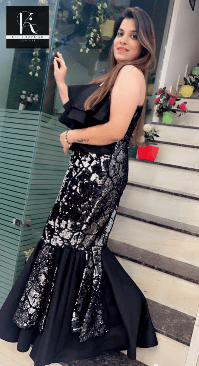 Black - Silver Fish - Cut Gown ( Partywear Outfit) - Kirti Kapoor Couture